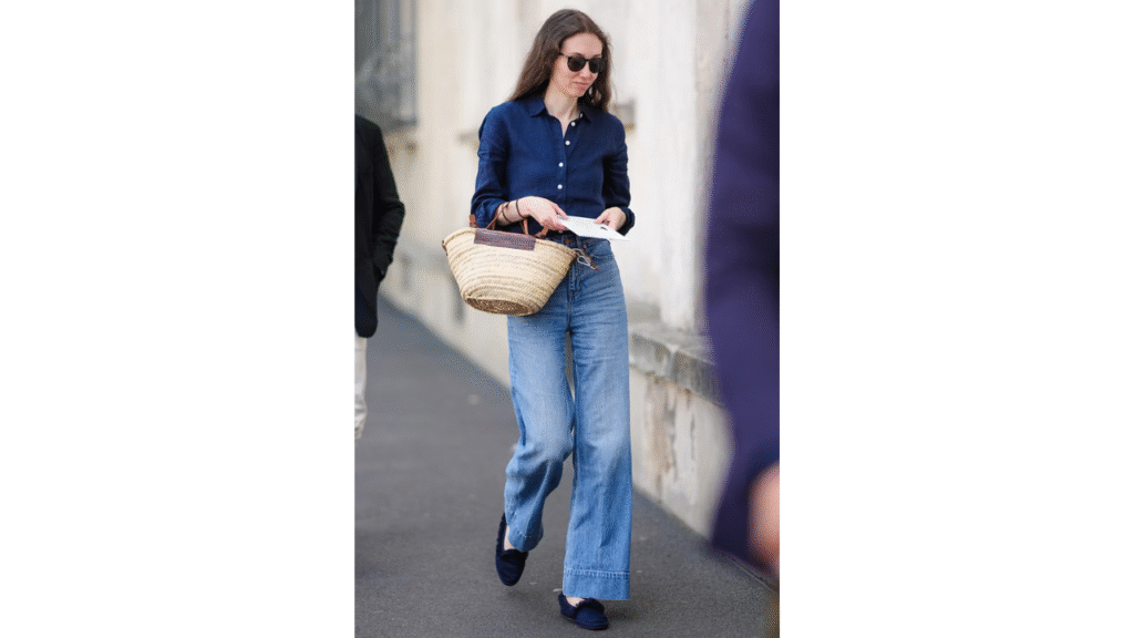 Preppy Sweater with Straw Basket Bag