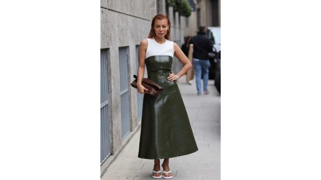 Two-Colored Midi Dress with Heeled Sandals